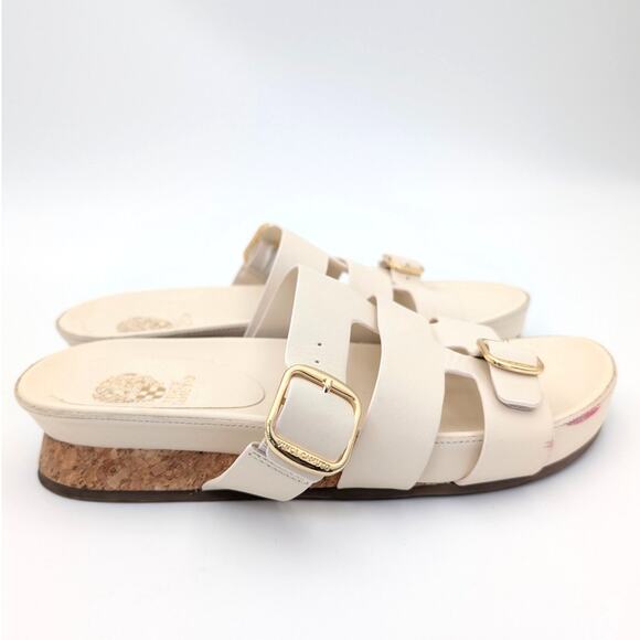 Vince Camuto Freoda Double Buckle Platform Slide Sandals Cream Size US9M EU40 - Picture 3 of 10